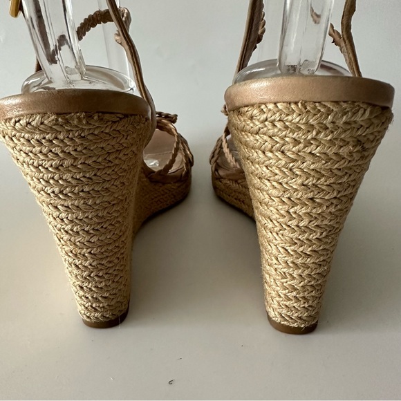 Prada Wedge Platform Sandals Cream Leather Ankle Strap Cork  Size 39.5 - Picture 5 of 9